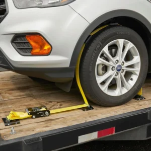 2″ 10000lb Car Wheel Ratchet Tie Down E Track Tire Strap Vehicle Tie Down Kit Auto Hauler Strap With Rubber Blocks