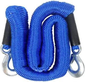 3.5-11 FEET Recovery Tow Strap with 2 Steel Hooks Heavy Duty Rope with Elastic Cord