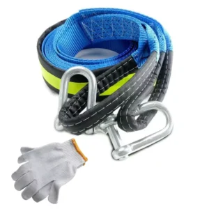 Car Towing Rope 5meters 8T Load Bearing Polyester Material Heavy Duty Tow Strap with Hooks for Emergency Yellow and Gloves