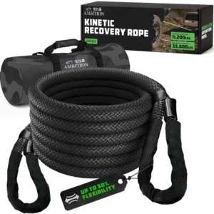 Heavy Duty Black Kinetic Recovery Tow Rope Offroad Snatch Strap for UTV ATV Truck Car Tractor Trailer Parts
