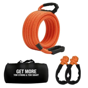 Kinetic Recovery Rope Kit with 2 Soft Shackles 1in X 30ft 48,500Lbs, 16,166Lbs Work Load Limit for 4×4 Offroad Vehicle Orange