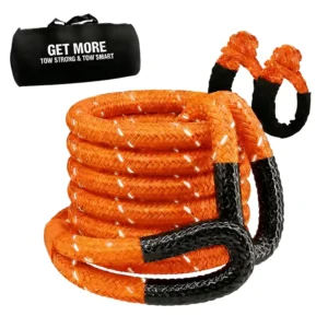 Reflective Tow Rope Heavy Duty Nylon Kinetic Towing Rope with Soft Shackle Orange Emergency Recovery Strap for Trucks SUVs ATVs