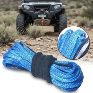 Synthetic Towing Winch Rope Blue Protecting Sleeve 1/2” Diameter 100ft Length 10000lbs Breaking Load for ATV UTV Boat